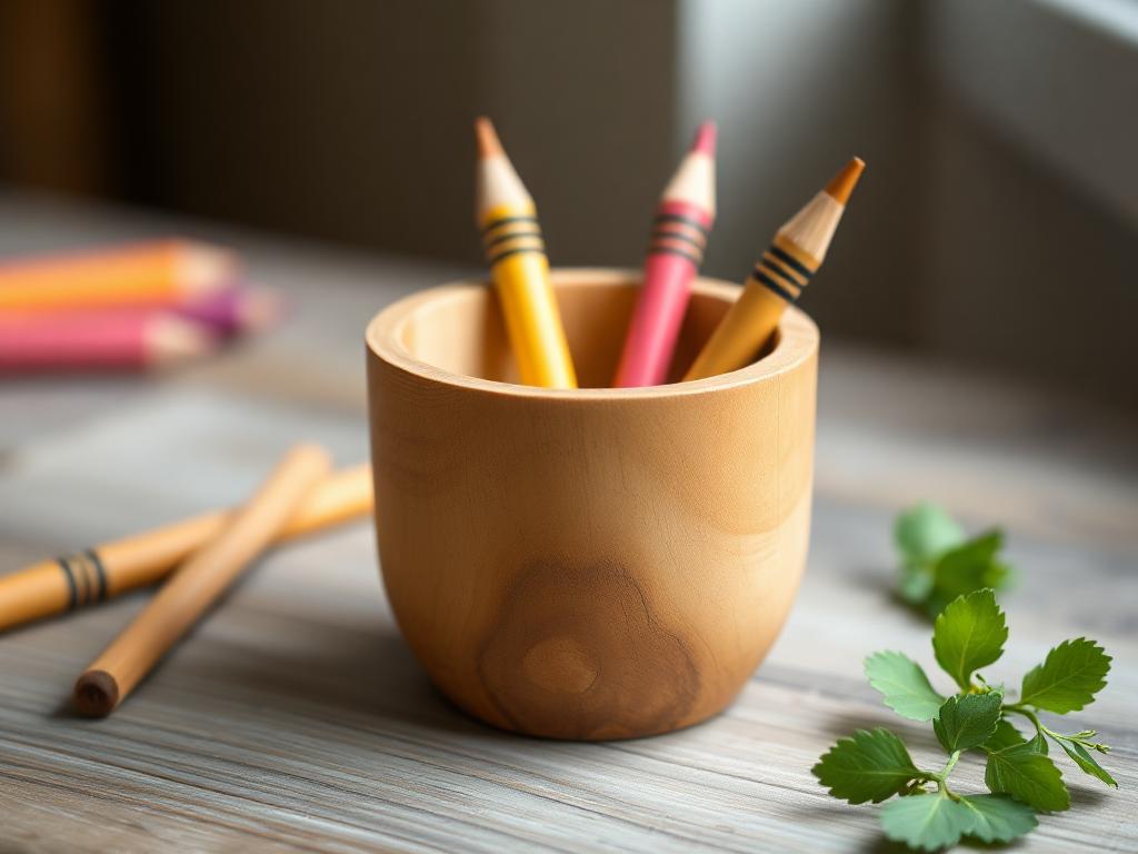 pot à crayon en OSB sur un bureau